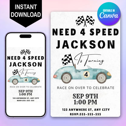 Digital Need For Speed Birthday Invitation - CreativeRino