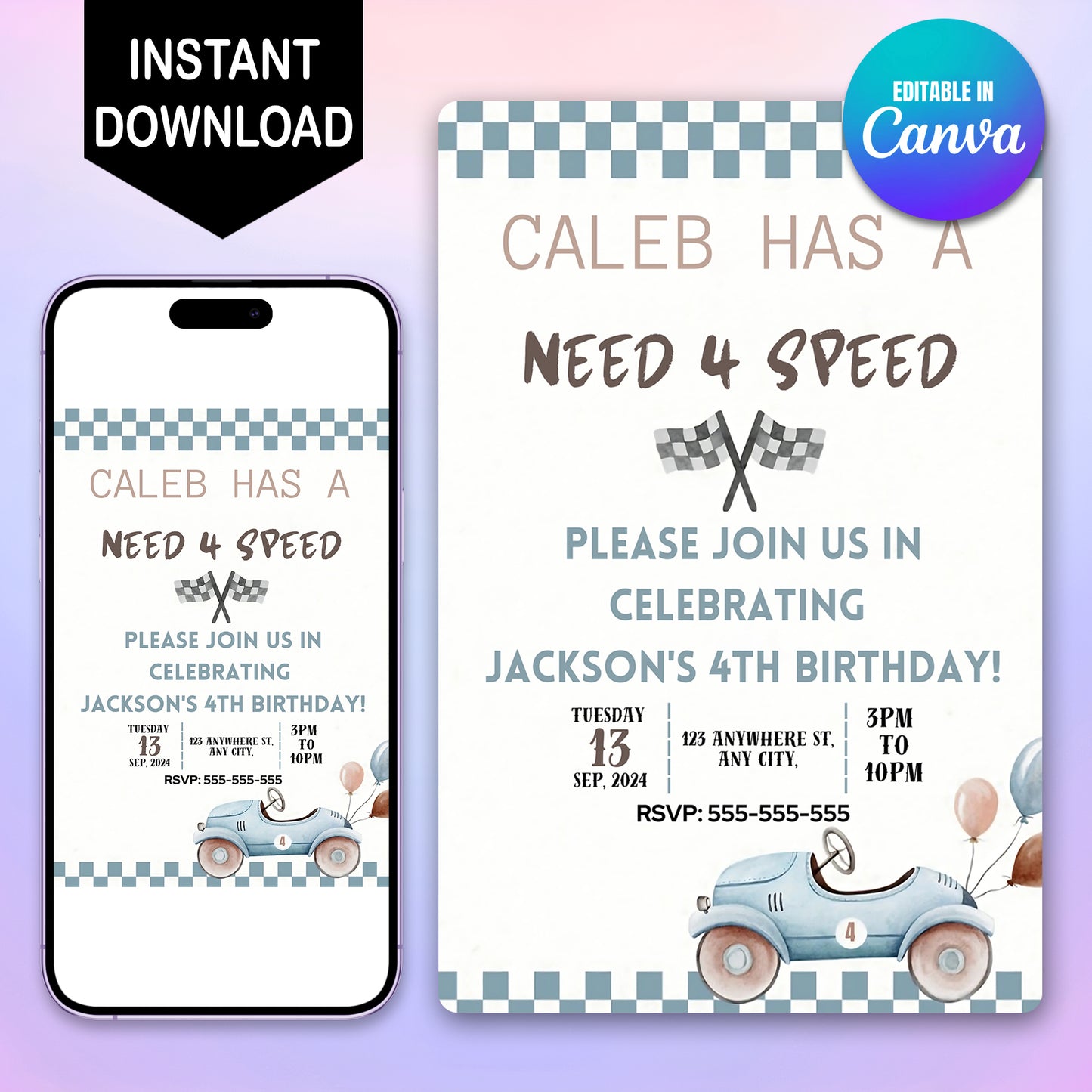 Editable Need For Speed Birthday Invitation - CreativeRino