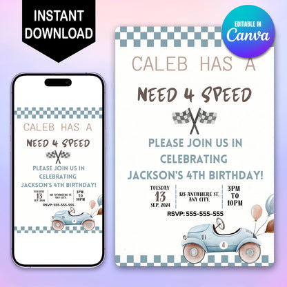 Editable Need For Speed Birthday Invitation - CreativeRino