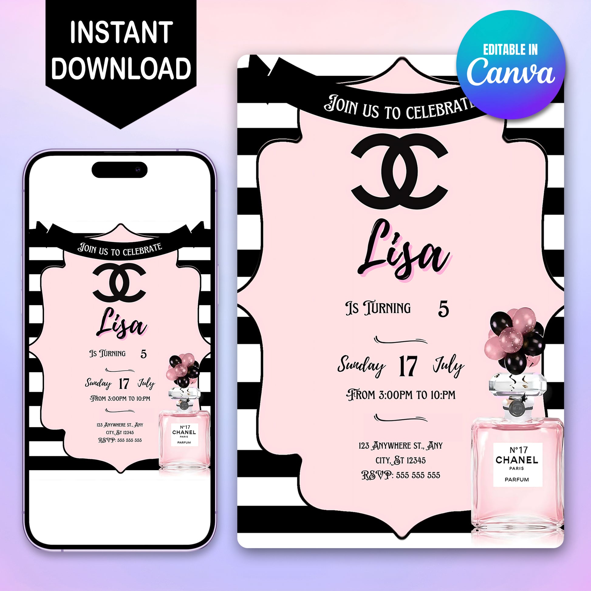 Chanel Birthday Invitation Template - CreativeRino