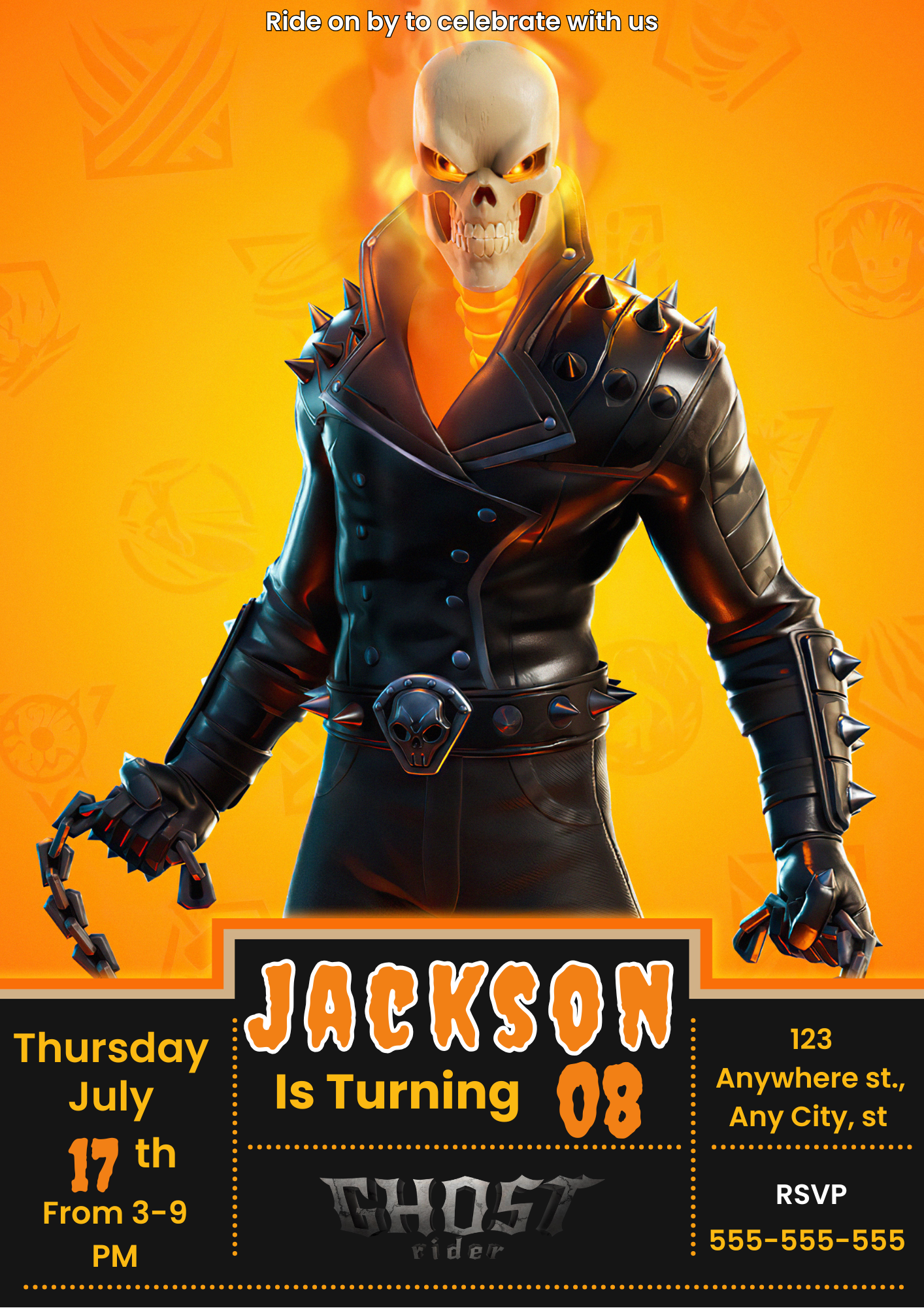 Fortnite Marvel Ghost Rider Birthday Invitations - CreativeRino