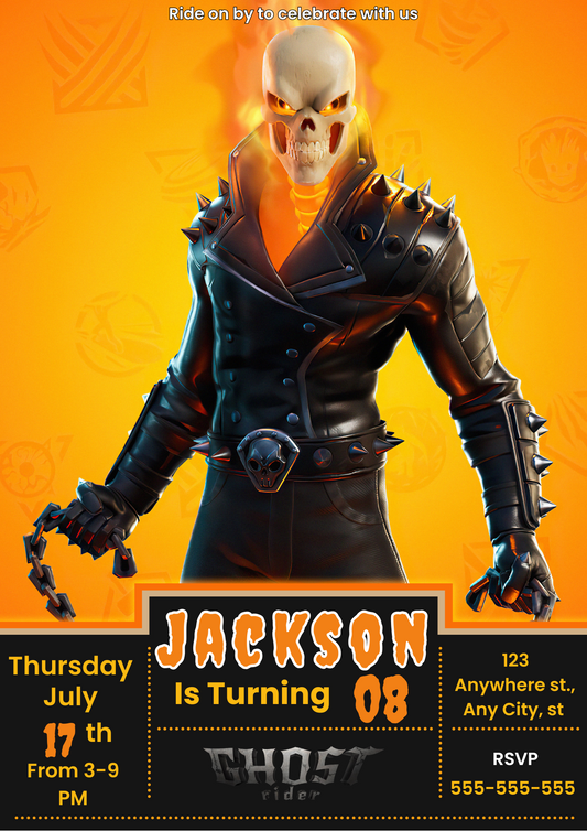 Fortnite Marvel Ghost Rider Birthday Invitations - CreativeRino