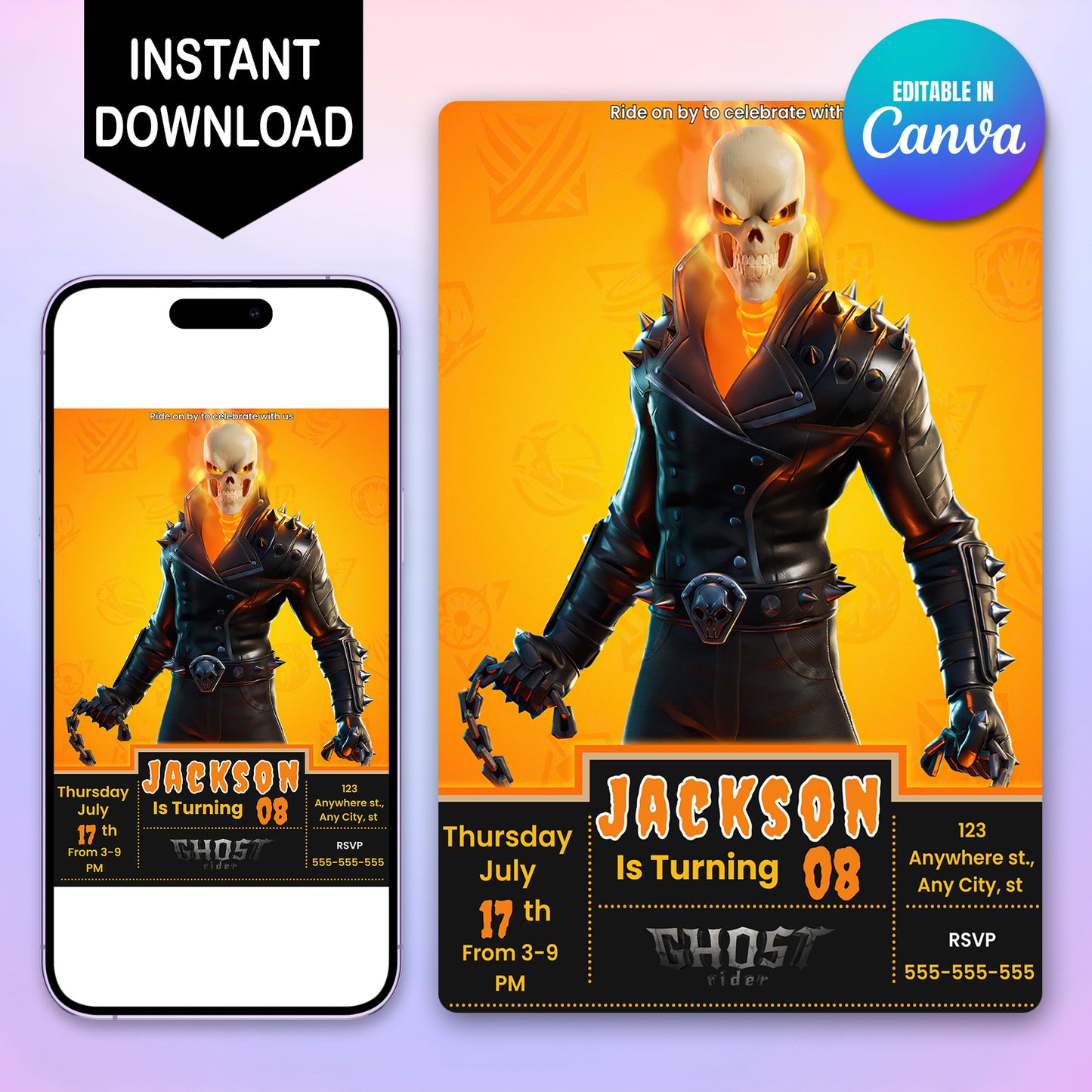 Fortnite Marvel Ghost Rider Birthday Invitations - CreativeRino