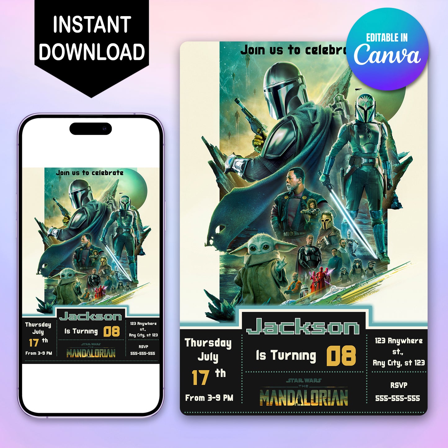 The Mandalorian Birthday Invitations - CreativeRino