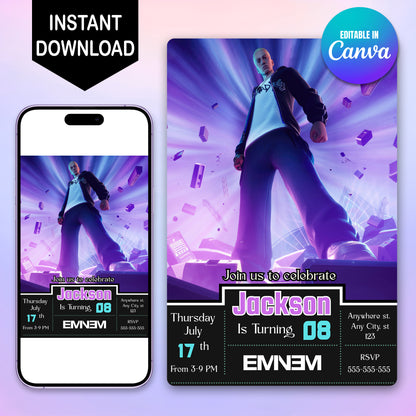 Eminem X Fortnite Birthday Invitations - CreativeRino