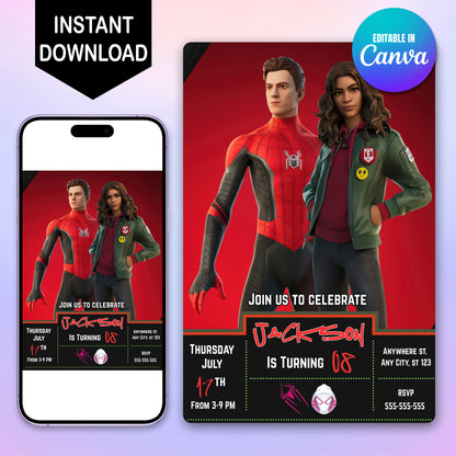 Spiderman X Gwen Stacy Fortnite X Marvel Invitations - CreativeRino