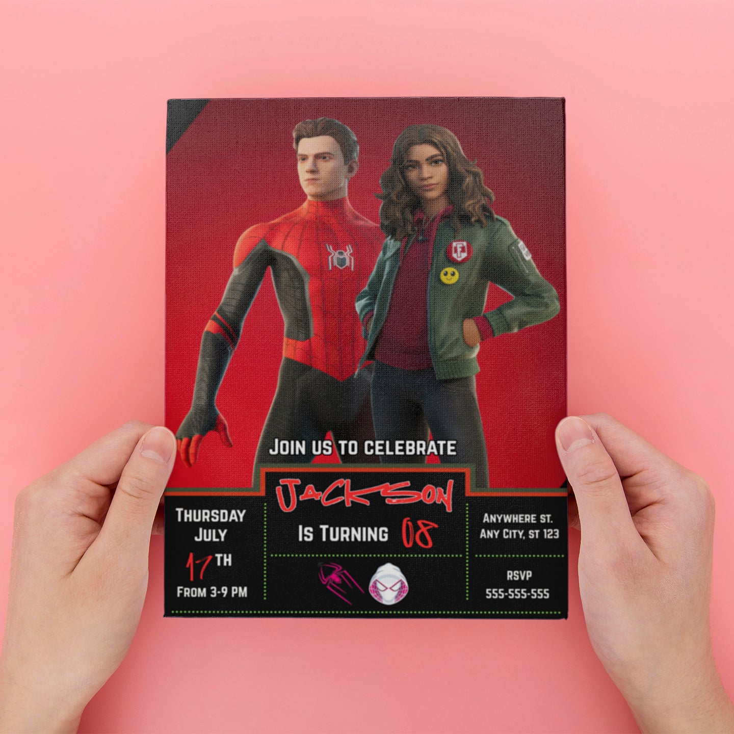 Spiderman X Gwen Stacy Fortnite X Marvel Invitations - CreativeRino