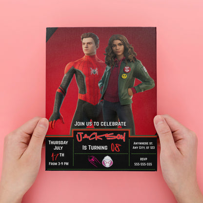 Spiderman X Gwen Stacy Fortnite X Marvel Invitations - CreativeRino