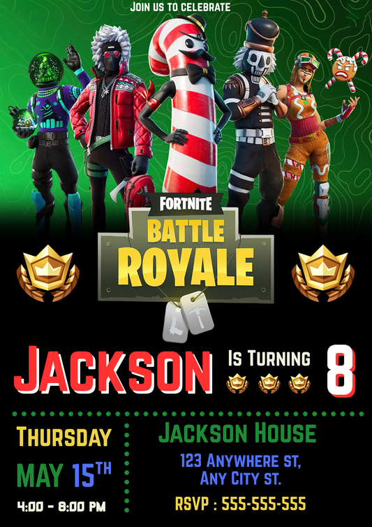 Christmas Comes To Fortnite Birthday Invitation - CreativeRino
