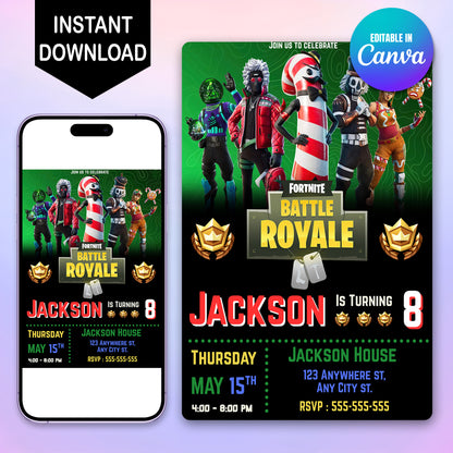 Christmas Comes To Fortnite Birthday Invitation - CreativeRino