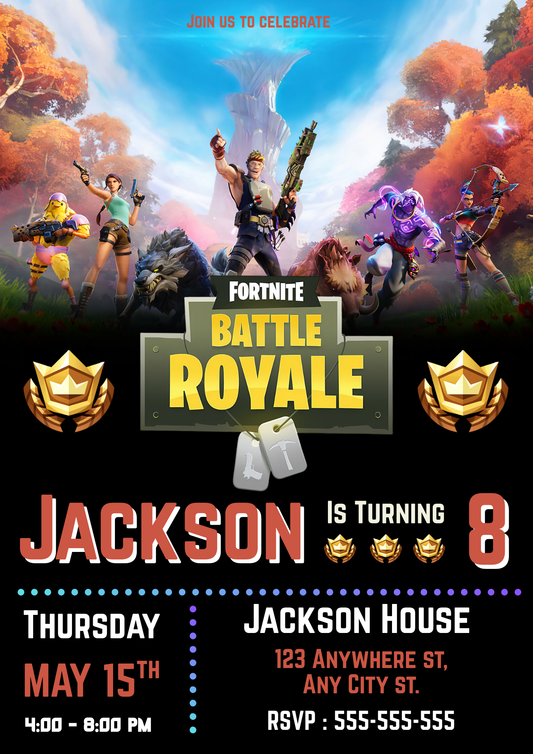Fortnite Chapter 2 Season 6 Battle Pass Birthday Invitation - CreativeRino