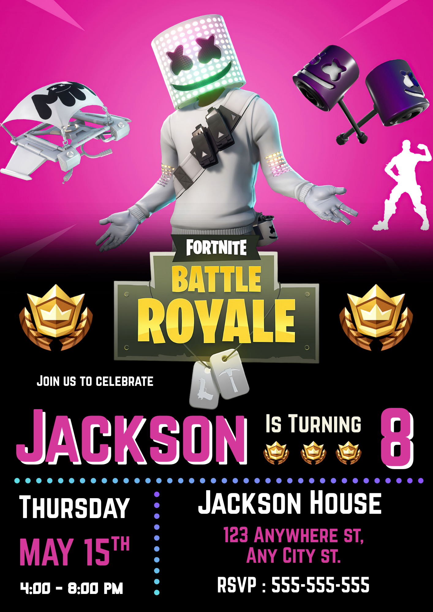 Marshmello X Fortnite Birthday Invitation - CreativeRino
