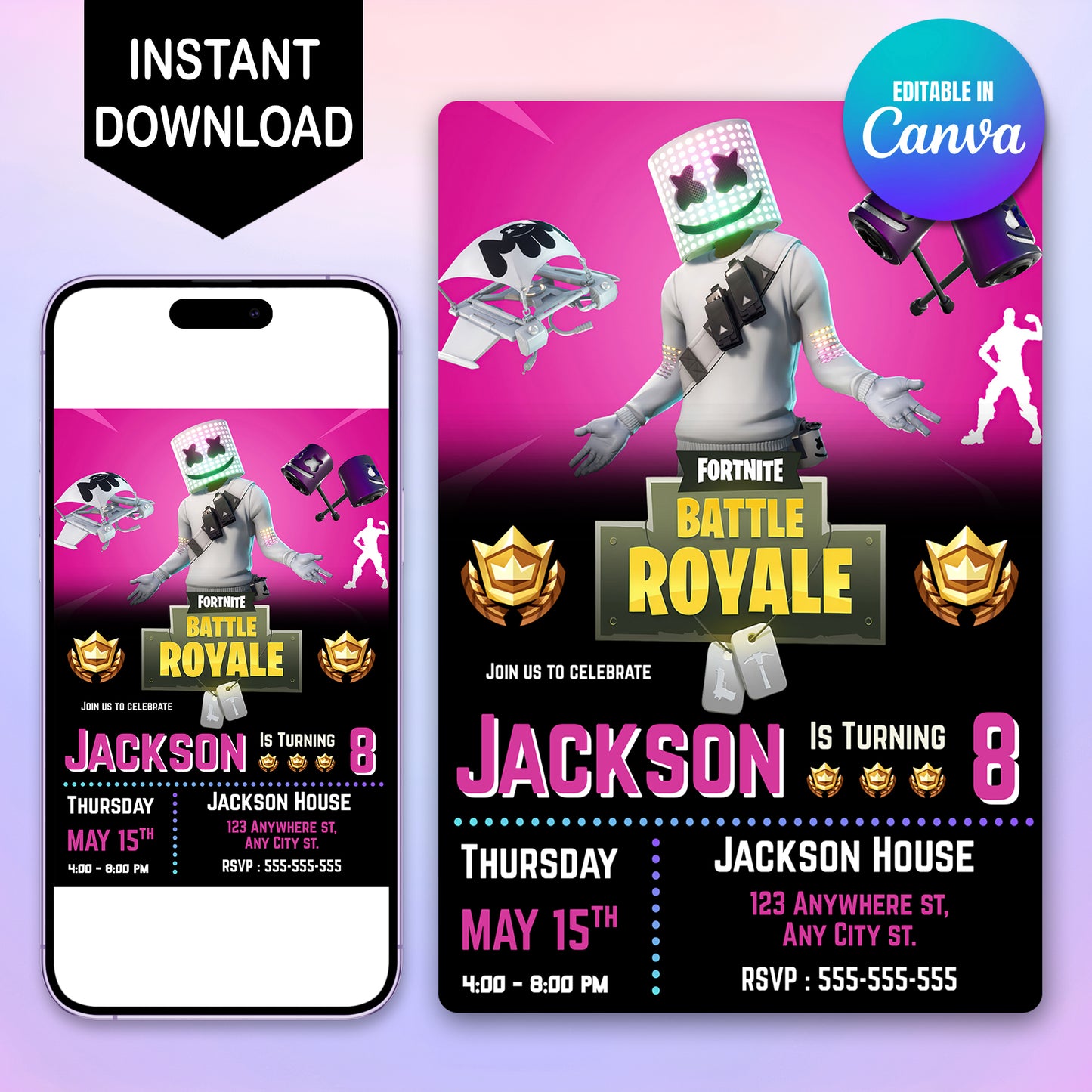 Marshmello X Fortnite Birthday Invitation - CreativeRino