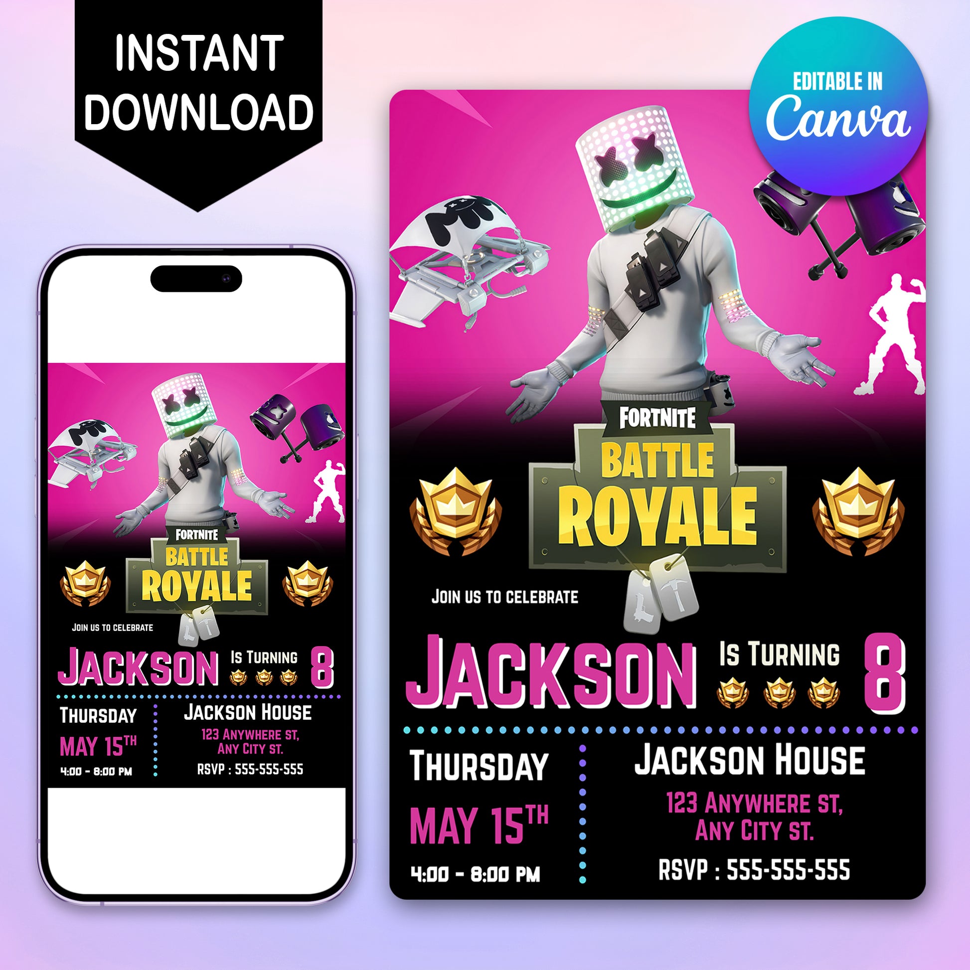 Marshmello X Fortnite Birthday Invitation - CreativeRino