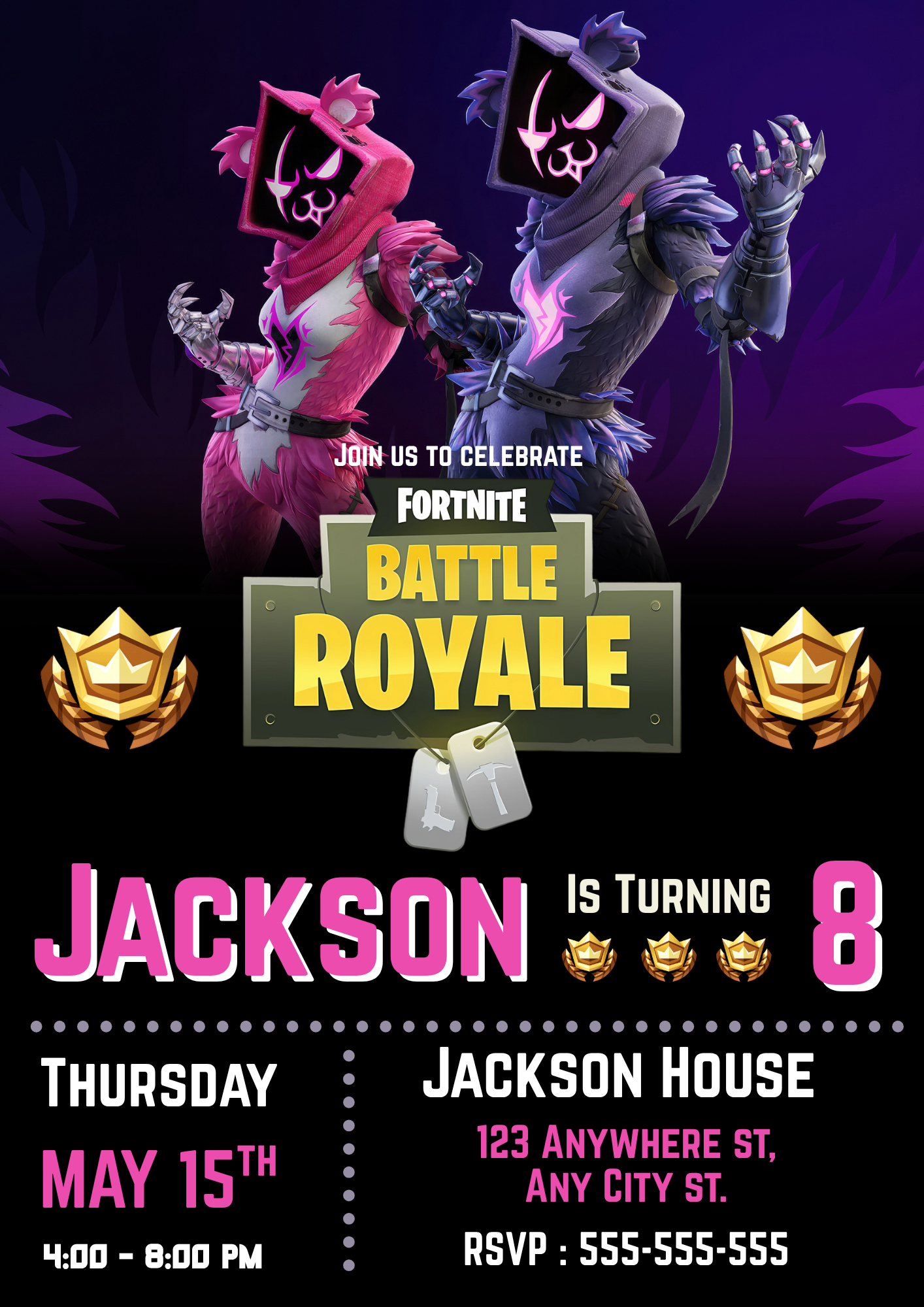 Fortnite Raven Team Leader Birthday Party Invitations - CreativeRino