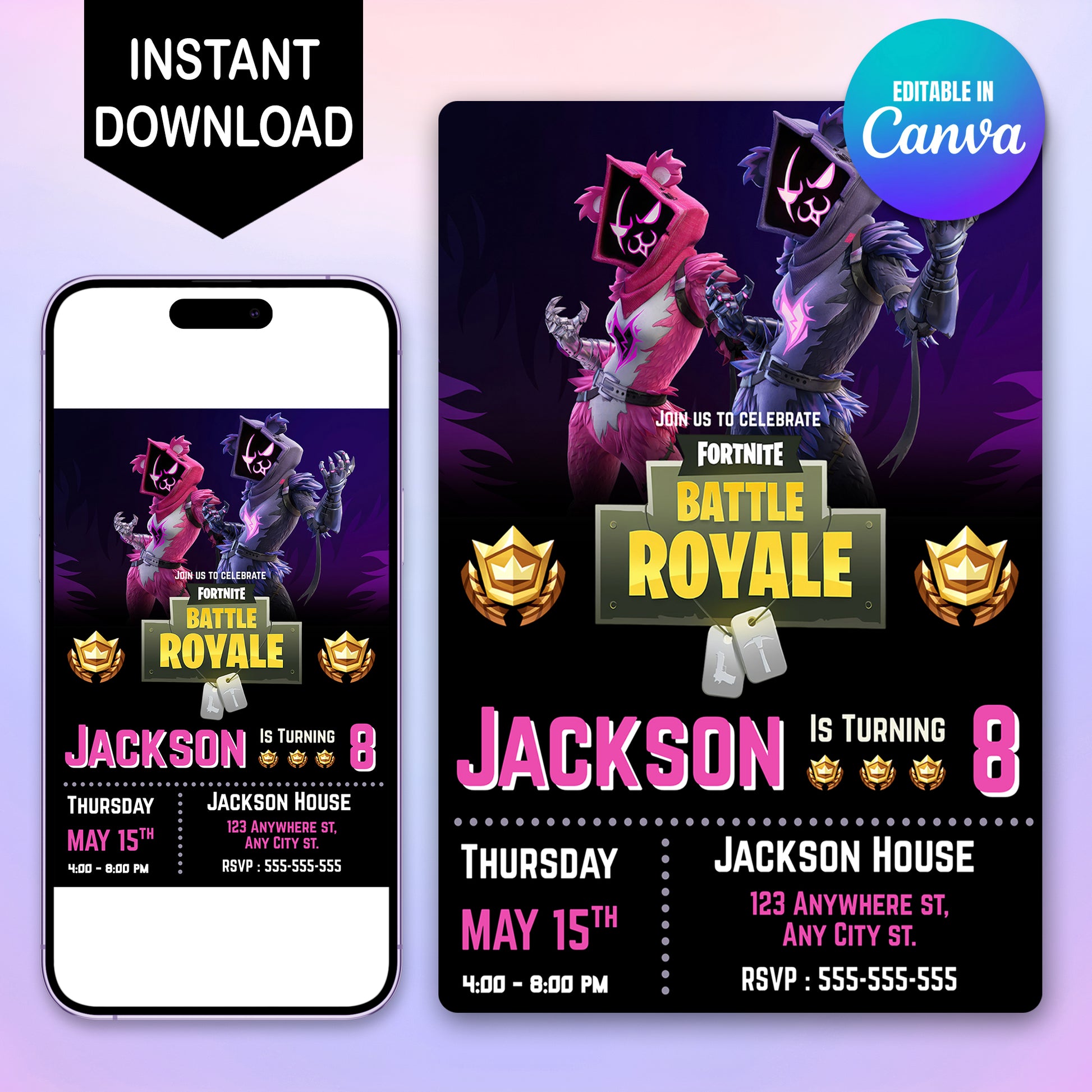Fortnite Raven Team Leader Birthday Party Invitations - CreativeRino