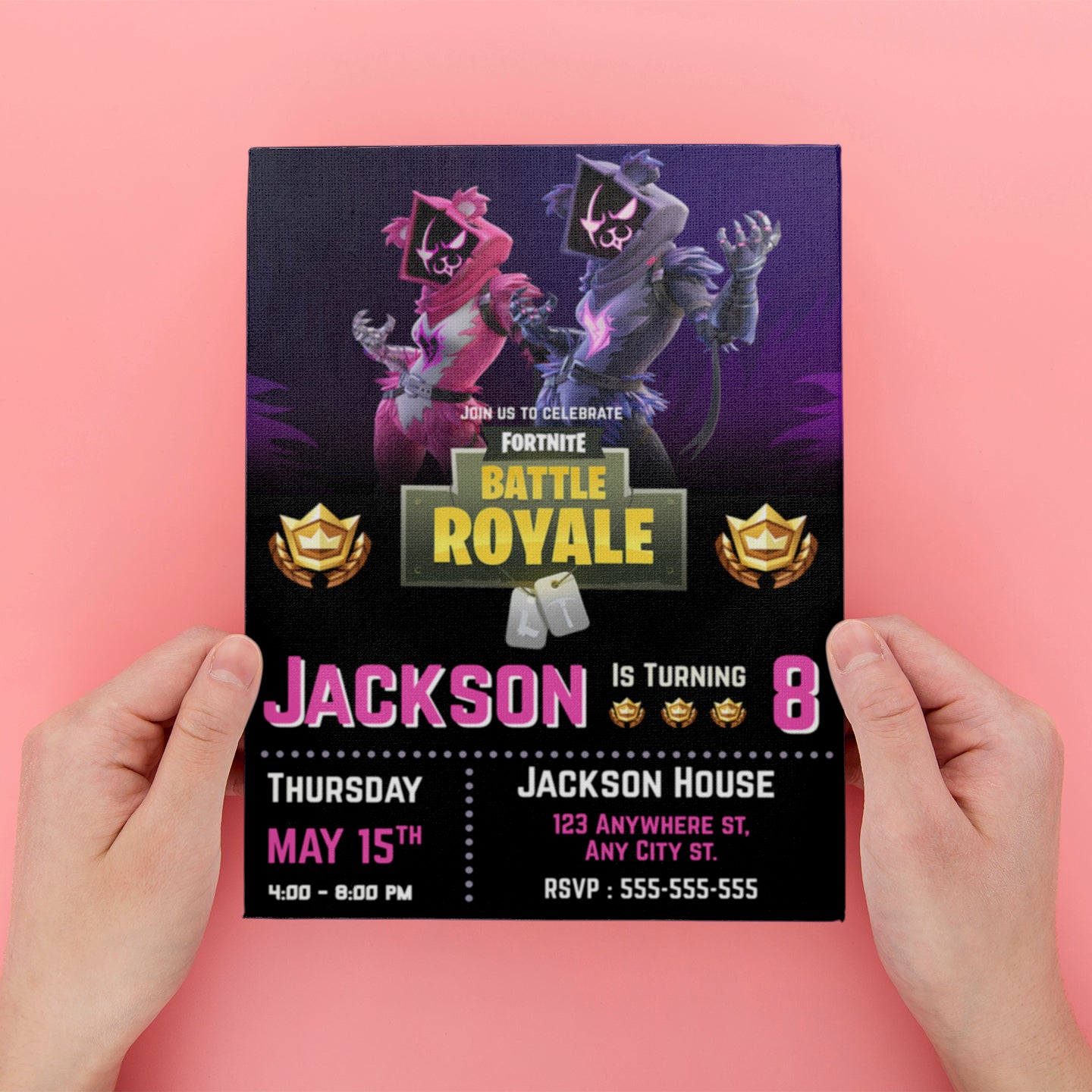 Fortnite Raven Team Leader Birthday Party Invitations - CreativeRino