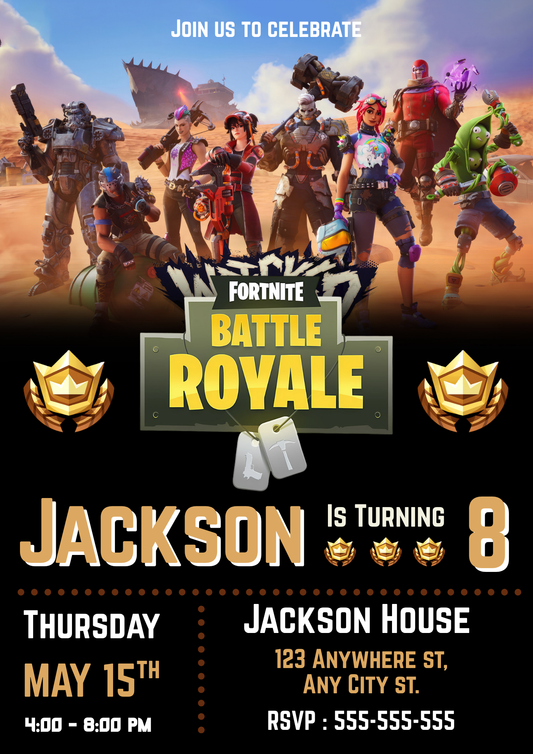Fortnite Battle Royale Wrecked Birthday Party Invitations - CreativeRino
