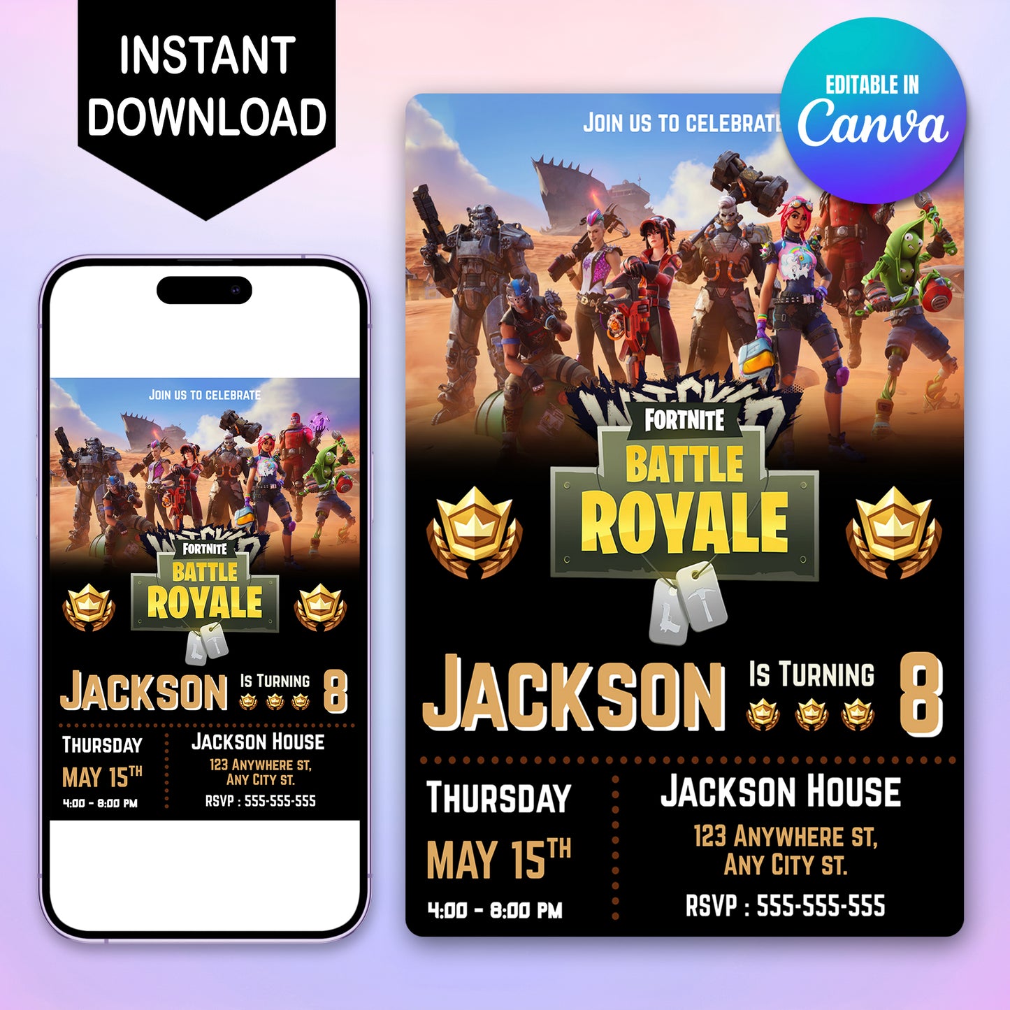 Fortnite Battle Royale Wrecked Birthday Party Invitations - CreativeRino
