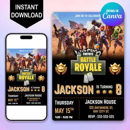 Fortnite Battle Royale Wrecked Birthday Party Invitations - CreativeRino