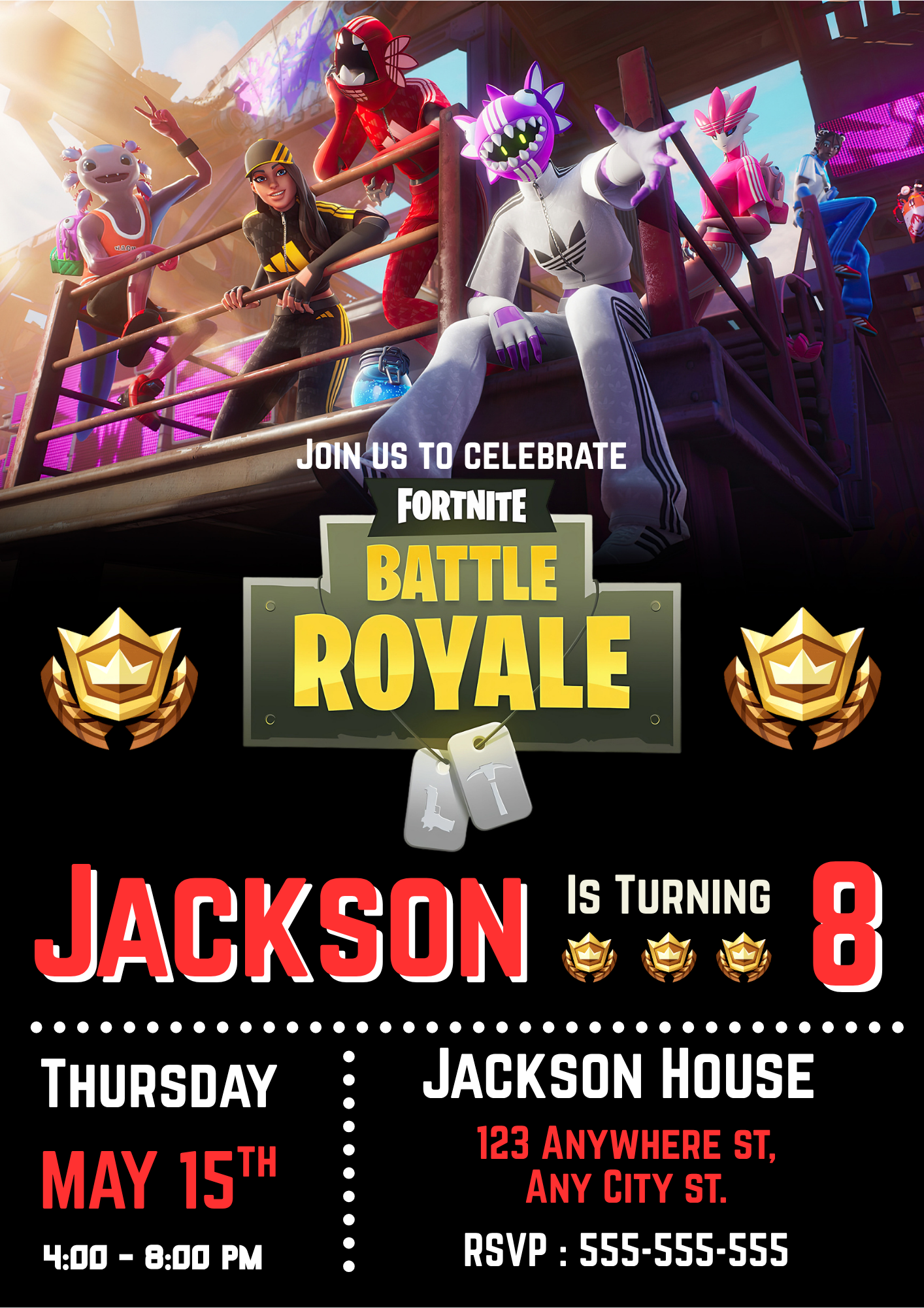 Fortnite X Adidas Birthday Invitation - CreativeRino