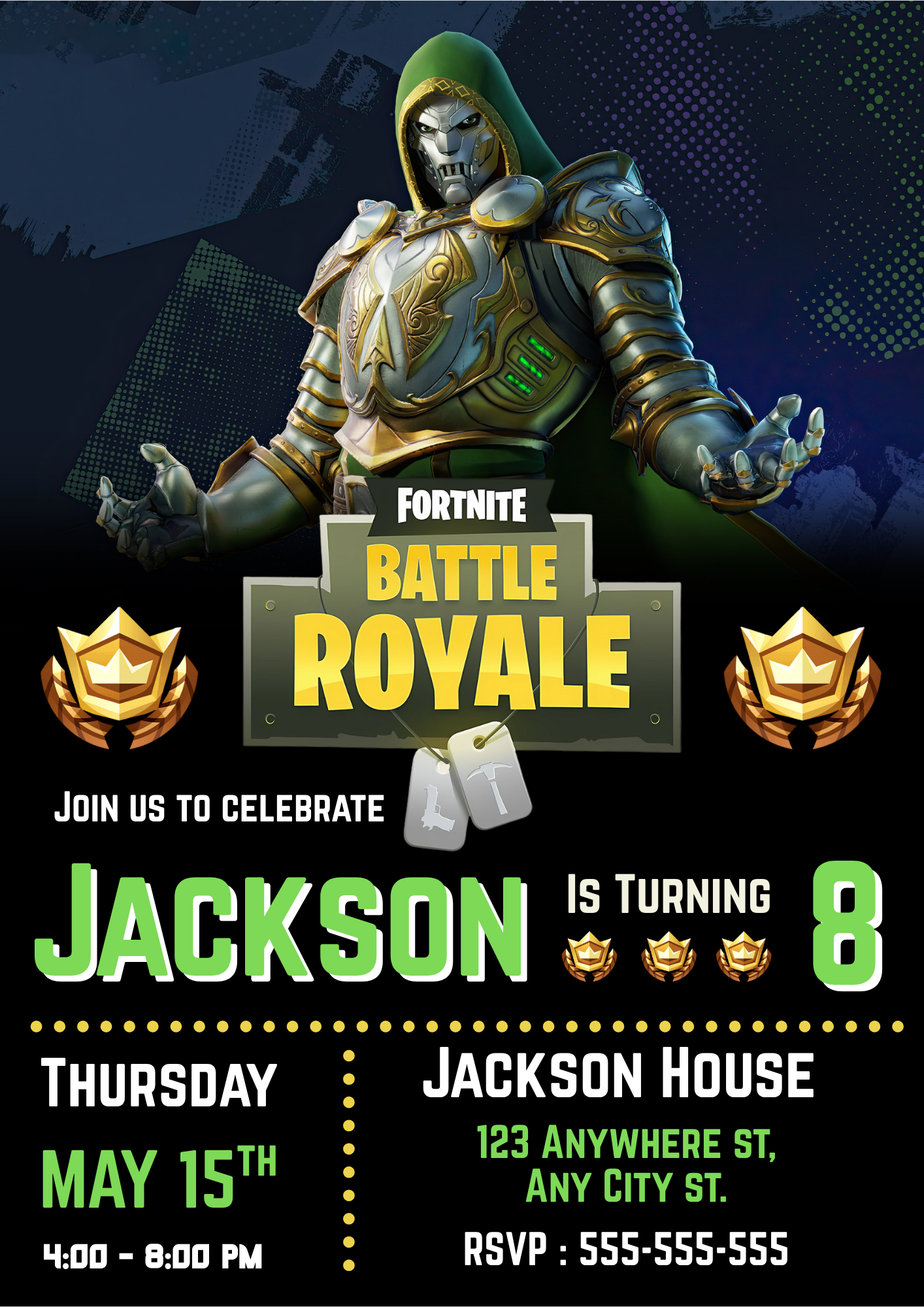 Doctor Doomsday Fortnite Birthday Invitation - CreativeRino