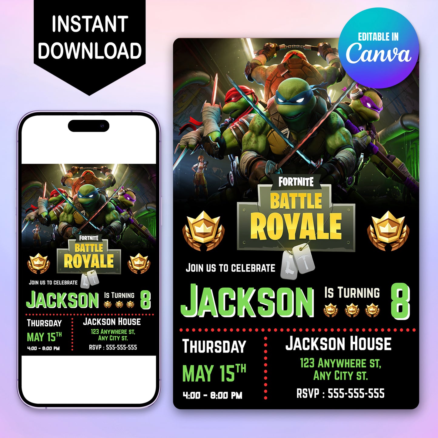 Fortnite X TMNT Birthday Invitation - CreativeRino