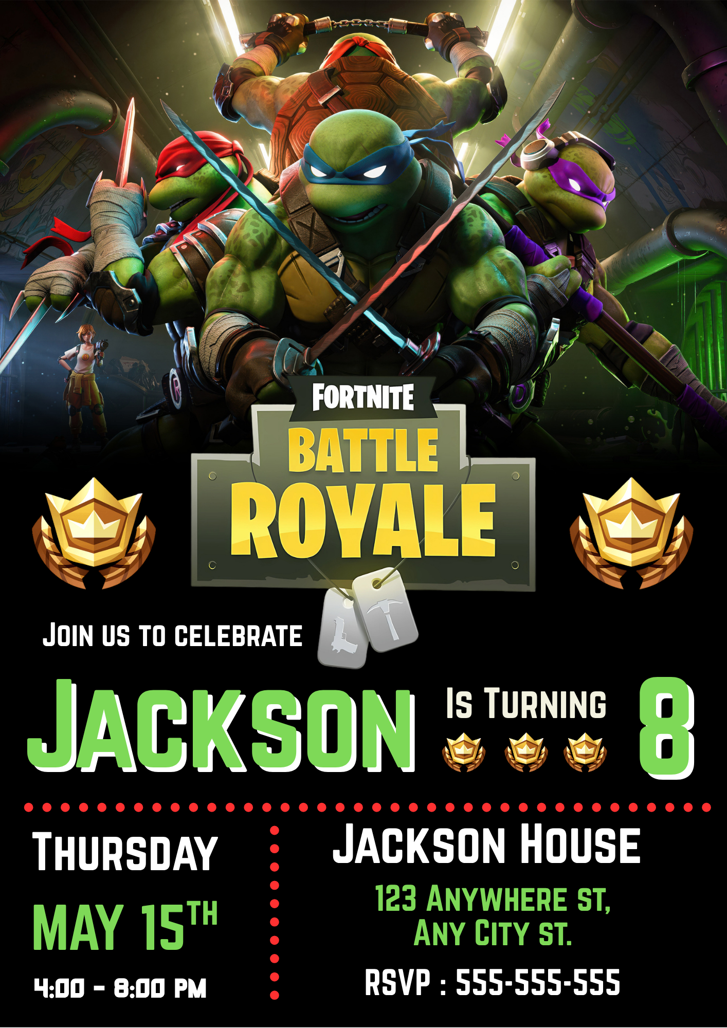 Fortnite X TMNT Birthday Invitation - CreativeRino