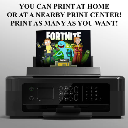 Mecha Morty Queen Summer And Mr. Meeseeks In Fortnite Birthday Party Invitation - CreativeRino