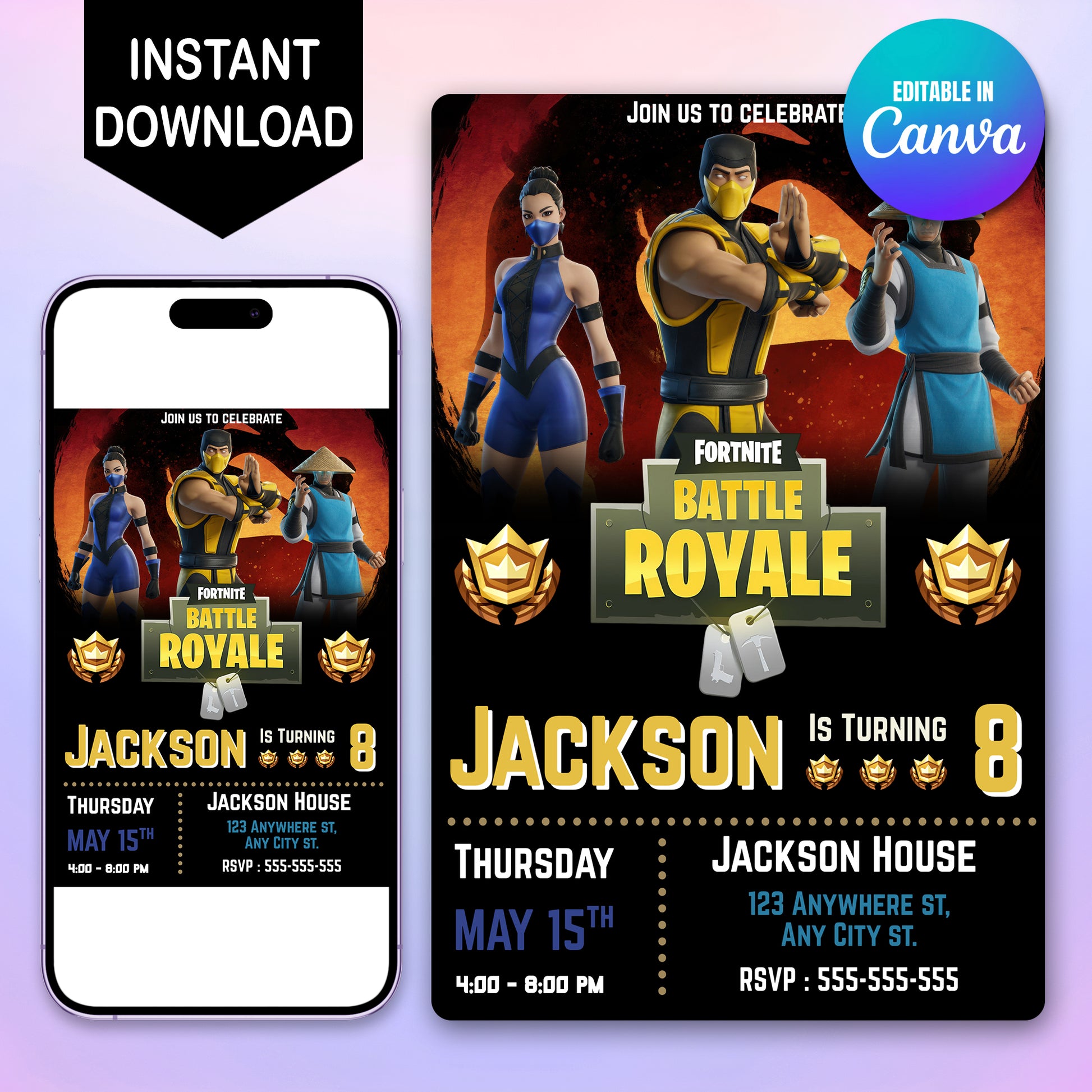 Fortnite Lawless Kitana X Scorpion Raiden Outfit Birthday Invitation - CreativeRino