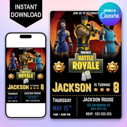Fortnite Lawless Kitana X Scorpion Raiden Outfit Birthday Invitation - CreativeRino