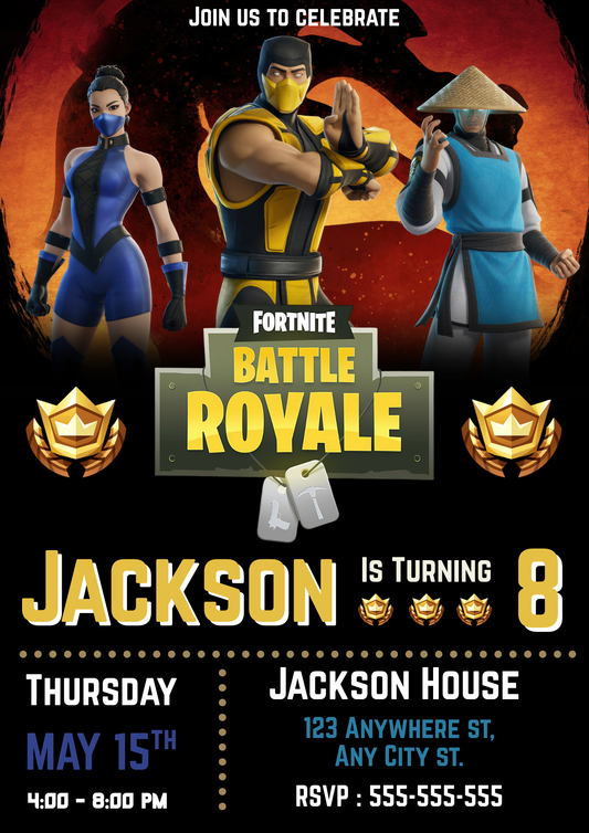 Fortnite Lawless Kitana X Scorpion Raiden Outfit Birthday Invitation - CreativeRino