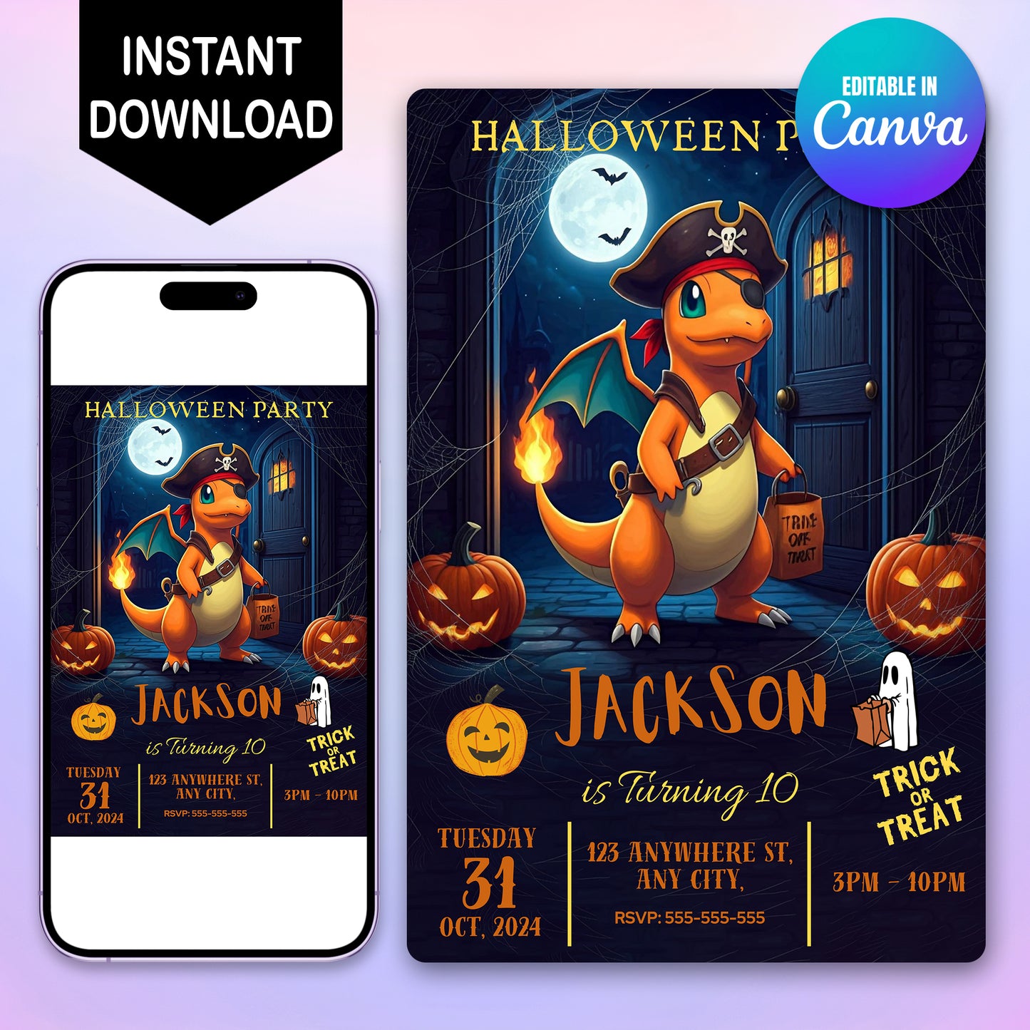 Charizard Halloween Birthday Party Invitation - CreativeRino