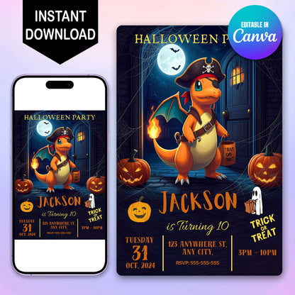 Charizard Halloween Birthday Party Invitation - CreativeRino