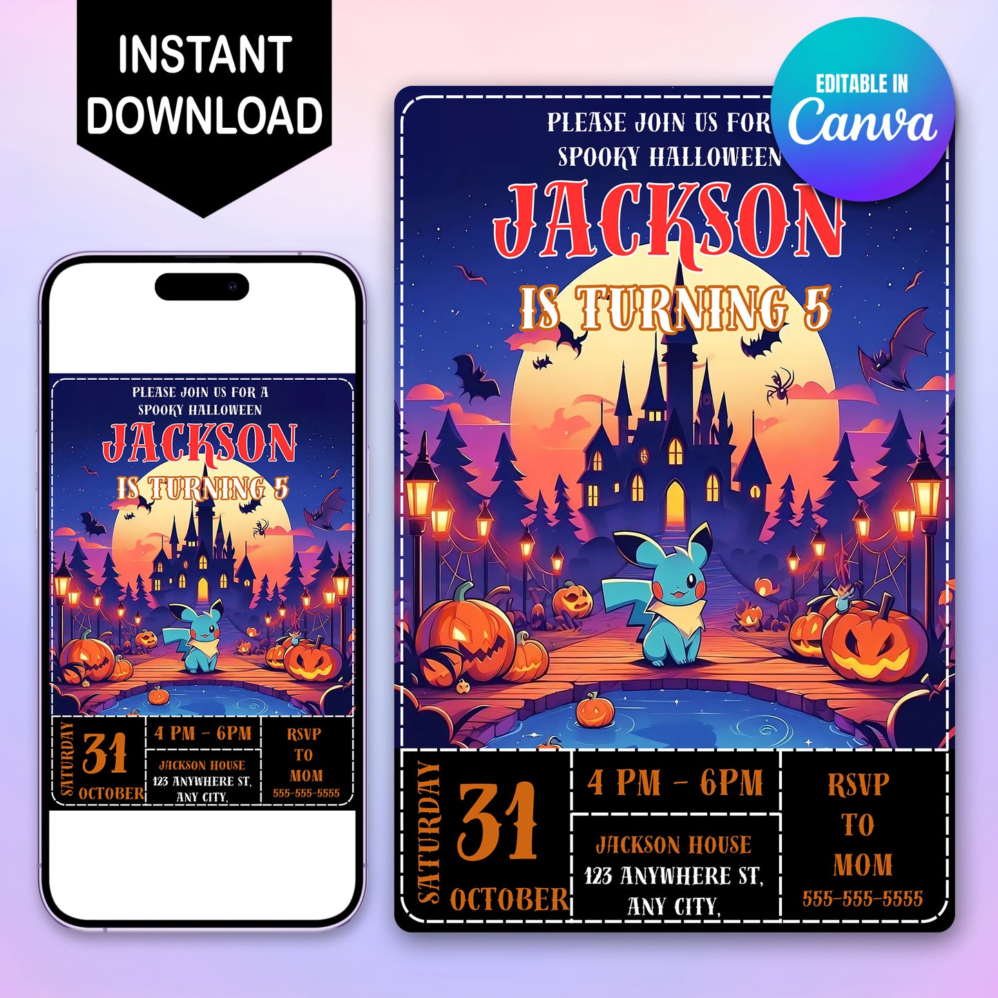 Blue Pikachu Halloween Birthday Party Invitation - CreativeRino