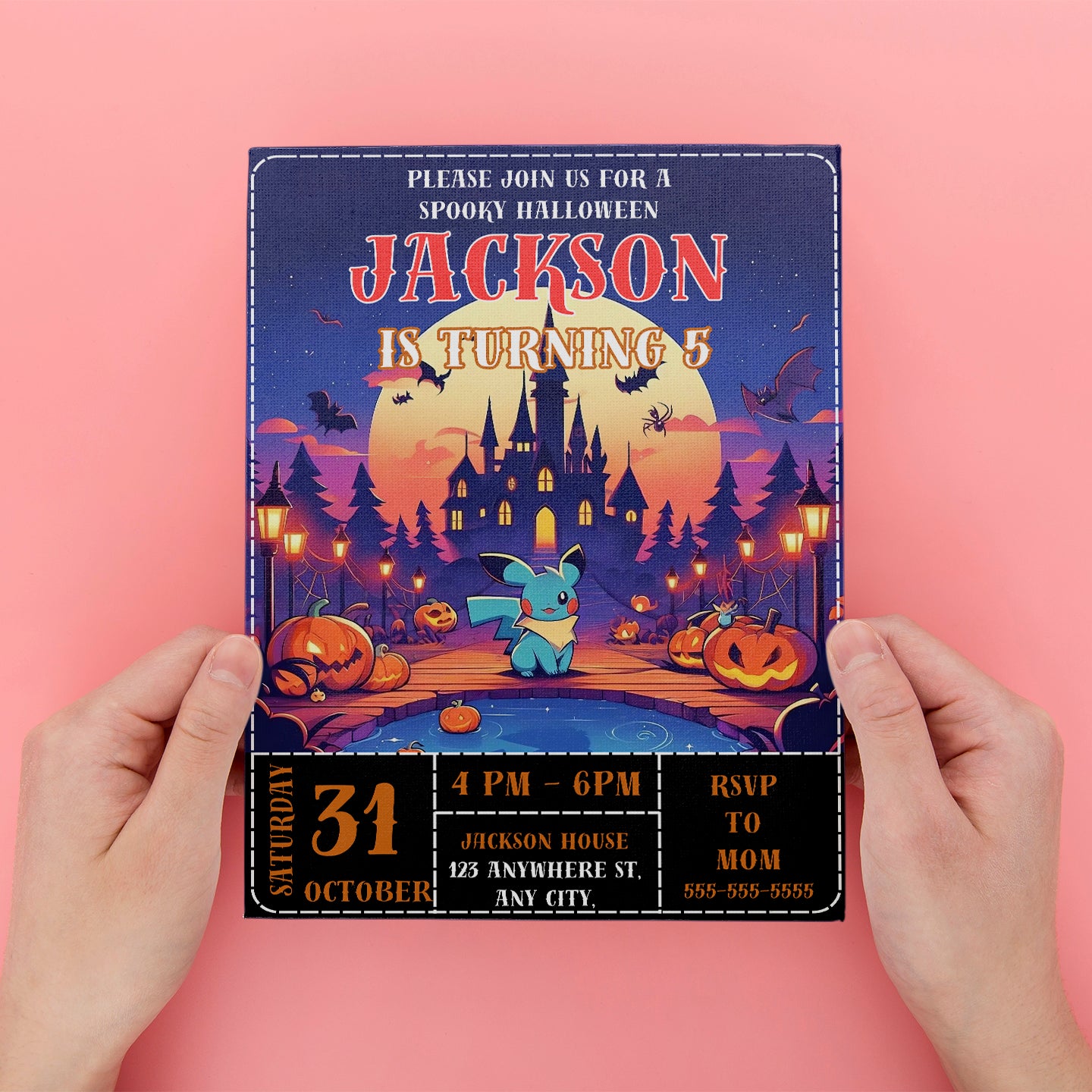 Blue Pikachu Halloween Birthday Party Invitation - CreativeRino