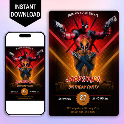 Deadpool & Wolverine Birthday Invitation Template - CreativeRino