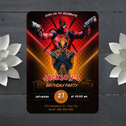 Deadpool & Wolverine Birthday Invitation Template - CreativeRino