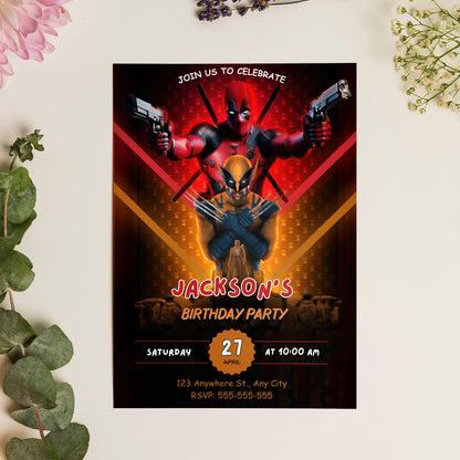 Deadpool & Wolverine Birthday Invitation Template - CreativeRino