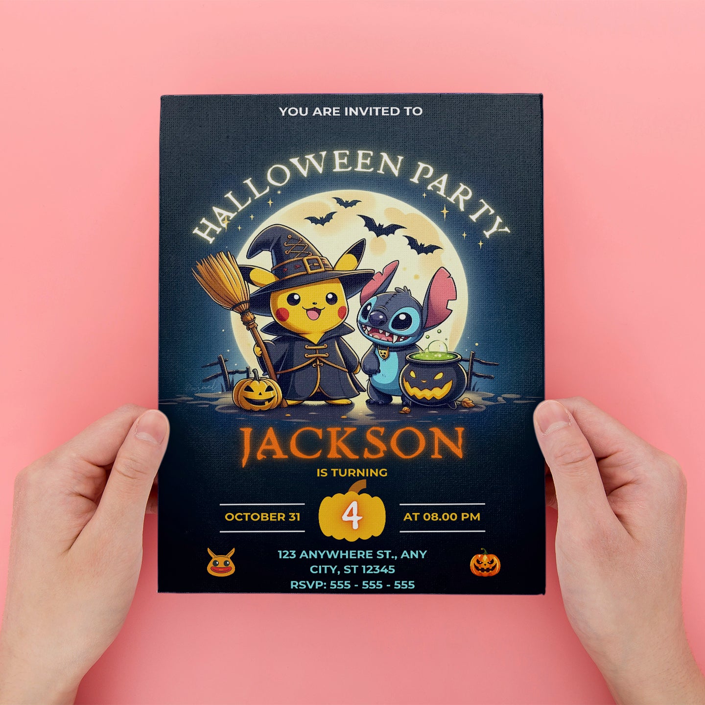 Pikachu Stitch Halloween Birthday Party Invitation - CreativeRino