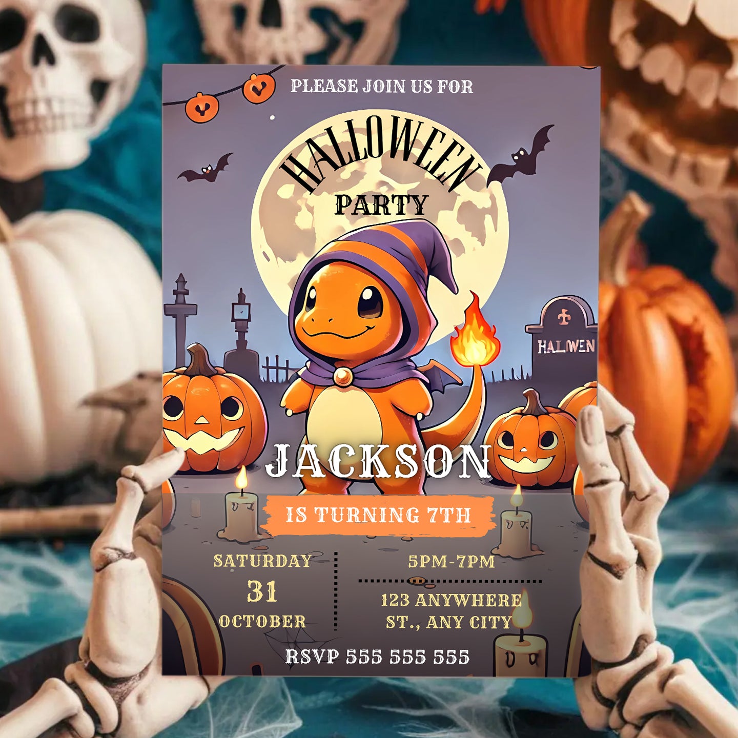 Charmander Halloween Birthday Party Invitation - CreativeRino