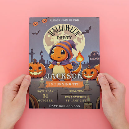 Charmander Halloween Birthday Party Invitation - CreativeRino