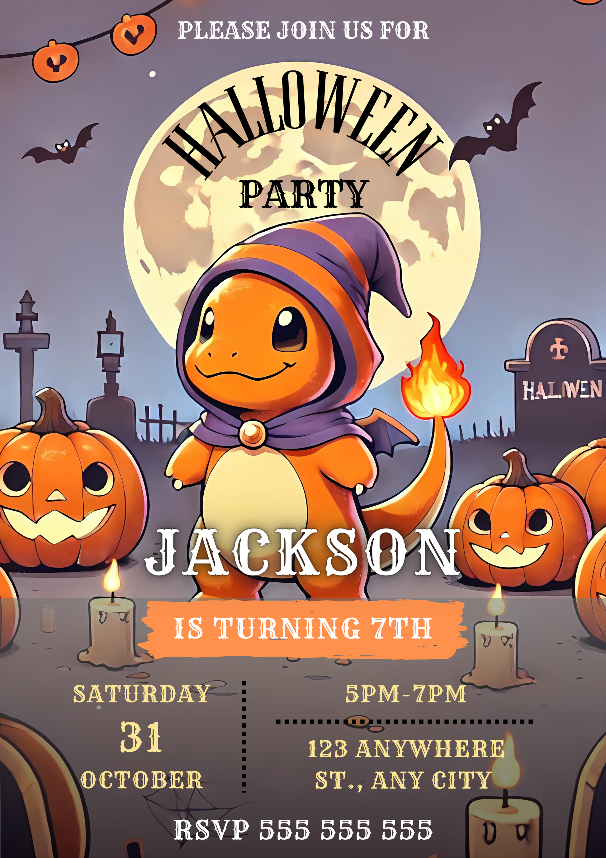 Charmander Halloween Birthday Party Invitation - CreativeRino