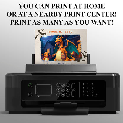 Editable Charizard Halloween Birthday Party Invitation - CreativeRino