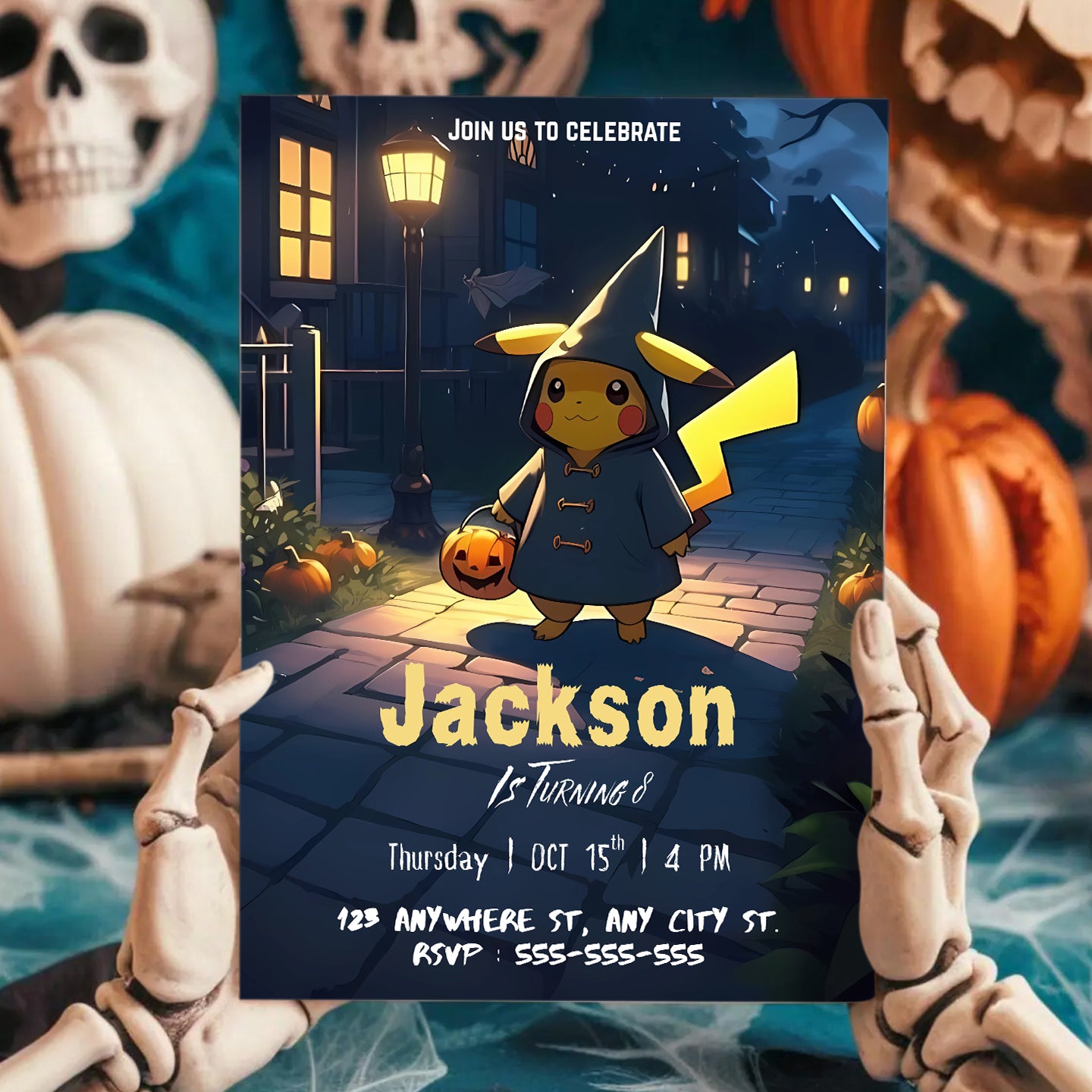 Pikachu Halloween Birthday Party Invitation - CreativeRino