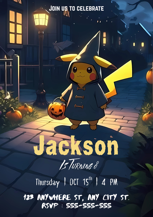 Pikachu Halloween Birthday Party Invitation - CreativeRino