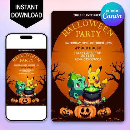 Pikachu Bulbasaur Halloween Party Invitation - CreativeRino