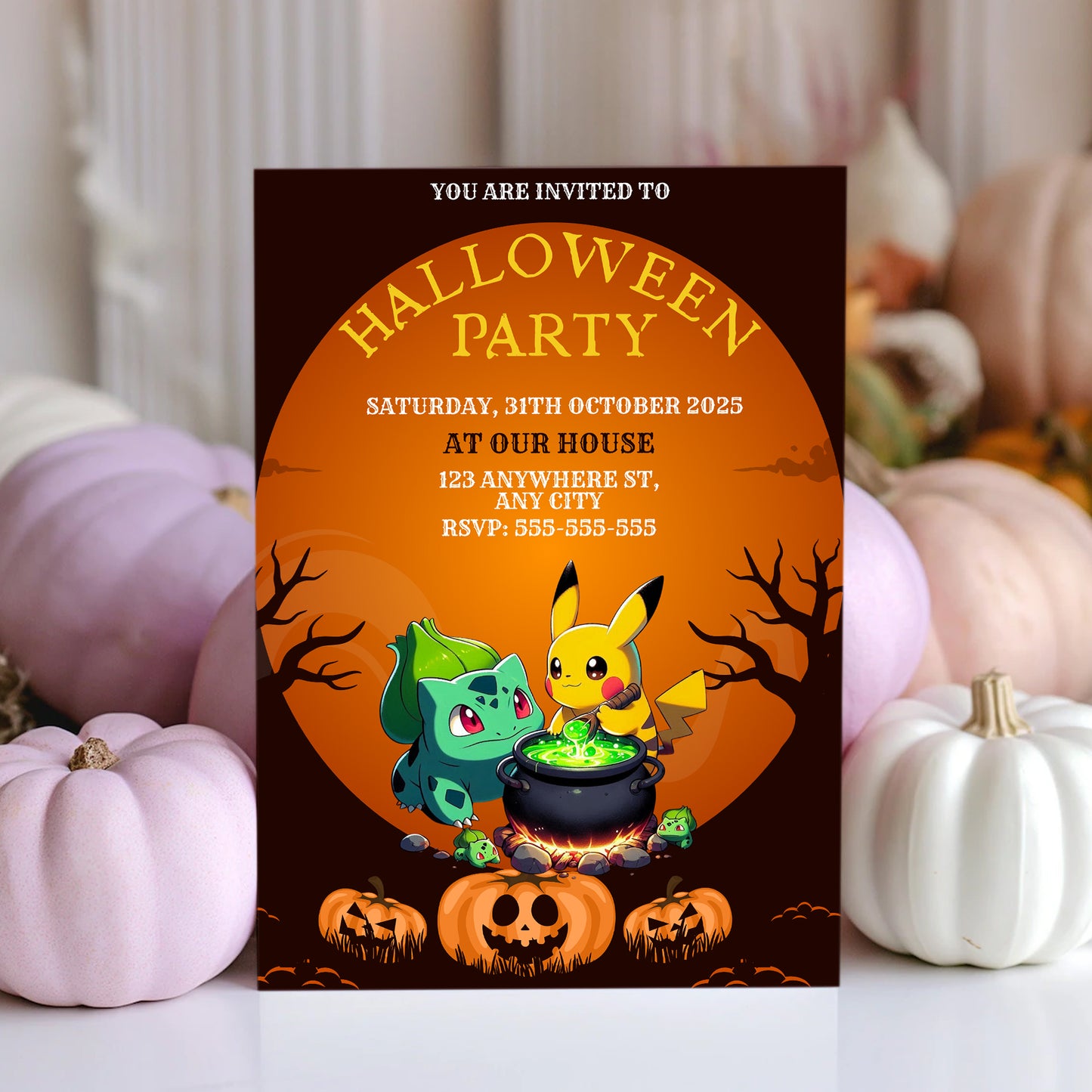 Pikachu Bulbasaur Halloween Party Invitation - CreativeRino