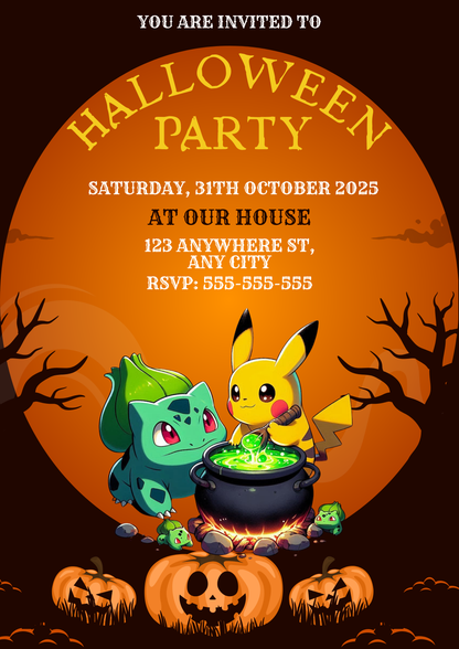 Pikachu Bulbasaur Halloween Party Invitation - CreativeRino