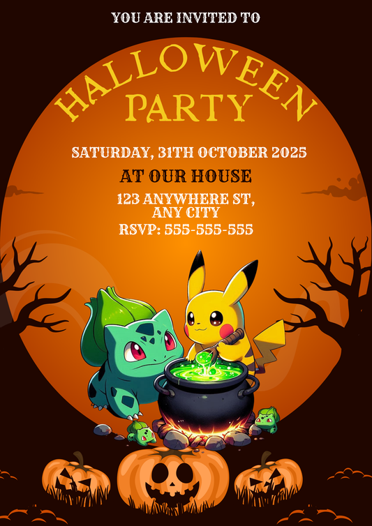 Pikachu Bulbasaur Halloween Party Invitation - CreativeRino